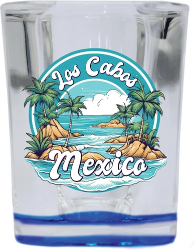 Los Cabos Mexico Design A Souvenir - Vaso de chupito cuadrado de 2.5 onzas, base azul, paquete de 2 unidades