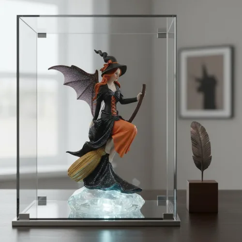 Miniatura 5 de Comfy Hour Figura gótica de bruja de hadas de 8 pulgadas en escoba, estatua de hechicera de fantasía con alas místicas, acento espeluznante