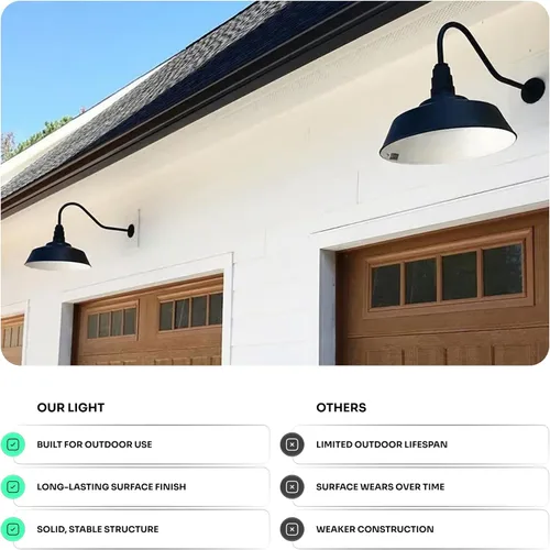 Miniatura 3 de Steel Lighting Co. Lámpara grande de granero para exteriores, con cuello de cisne, fabricada en Estados Unidos con acero de calibre 18, cúpula de 20
