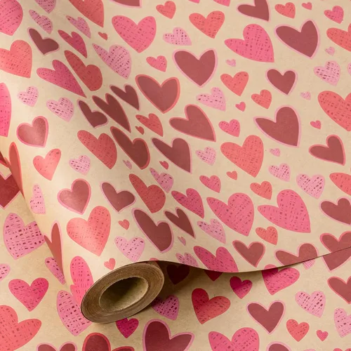 Miniatura 8 de RUSPEPA Rollo de papel de regalo de corazón para niñas, mini rollo, papel de estraza de papel de estraza con patrones de corazón dibujado a mano