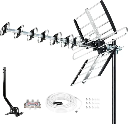 Miniatura 8 de Five Star Antena HDTV versión 2025 mejorada VHF/UHF 4K 200 millas de alcance con divisor de antena, soporte para 4 televisores y cable RG6 de 40