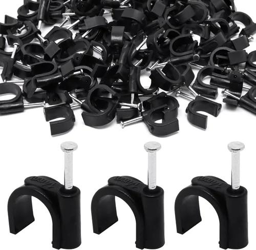 Miniatura 8 de 50 ganchos en J negros de media abrazadera con clavo, abrazaderas Pex de 0.63 pulgadas para clavos en clips de cable Ethernet, clips de alambre