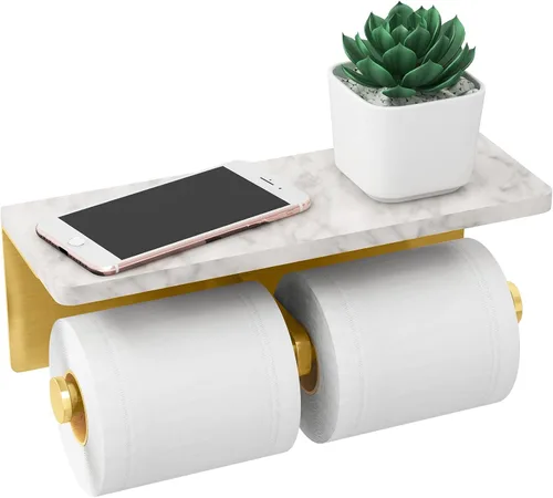 Miniatura 10 de Soporte de papel higiénico de Gypie de mármol con estante, 304 de acero inoxidable con tornillos montado en la pared, soporte para rollo de papel
