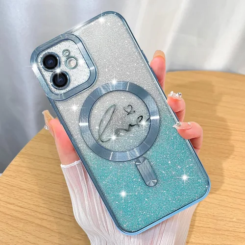 Miniatura 56 de ZIYE Funda Magnética Diseñada para iPhone 11 Funda con Purpurina Plateado de Lujo Corazón de Amor Compatible con MagSafe Funda Transparente