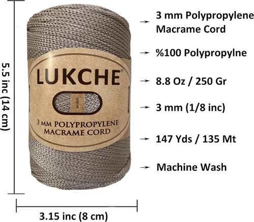 Miniatura 3 de Cuerda de macramé de poliéster premium de 3 mm (134.4 metros), (250 g) 100% cuerda de macramé de polipropileno, hilo de crochet de macramé colorido