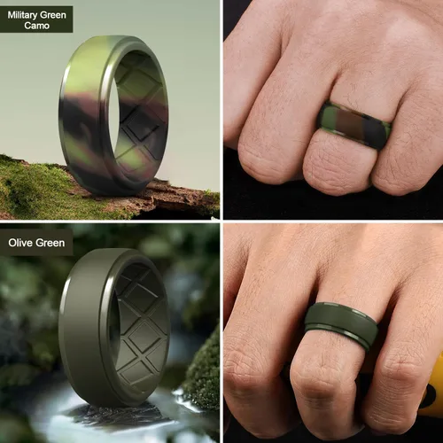 Miniatura 38 de Egnaro - Anillos de silicona para hombre, 25/64 pulgadas (10 mm) de ancho y 3/32 pulgadas (2.5 mm) de grosor, alianzas de boda de goma, paquete