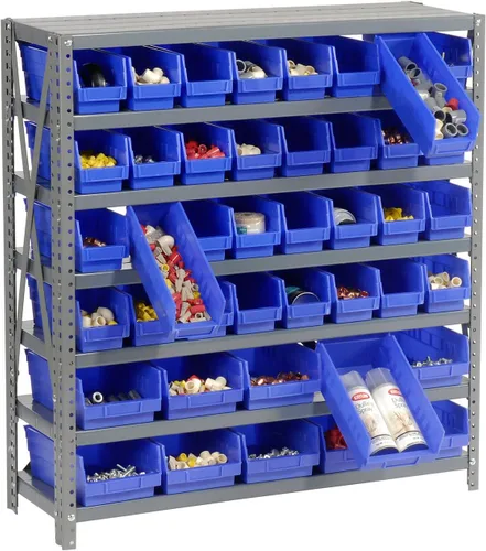 Miniatura 8 de Global Industrial Estantería de acero para 7 estantes con (42) contenedores de plástico de 4 pulgadas de alto, marco gris y cubos azules, 36