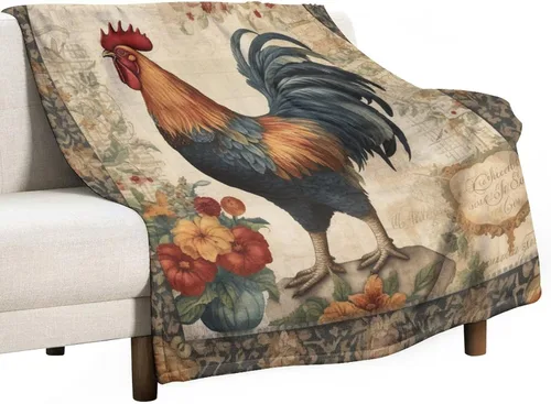 Miniatura 26 de Manta de franela de forro polar con dije de país, gallo, de 60 x 80 pulgadas, para sofá, cama, oficina, regalo para San Valentín, madre, padre