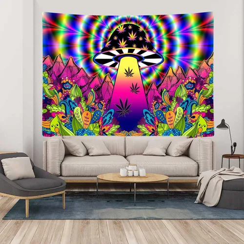 Miniatura 3 de JAWO Tapices alienígenas geniales, tapiz mágico psicodélico de hongos psicodélicos OVNI para colgar en la pared, decoración del hogar