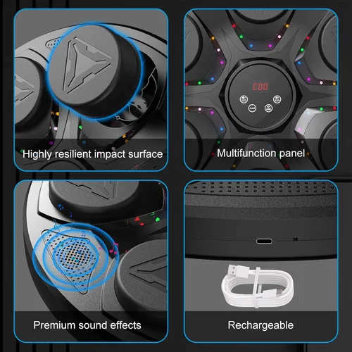 Miniatura 7 de Upgrade Music Boxing Machine For Adults Kids, Interactive Music Punching Machine with Gloves 12 Modes 12 Speeds, Wall Mounted Electronic Boxing