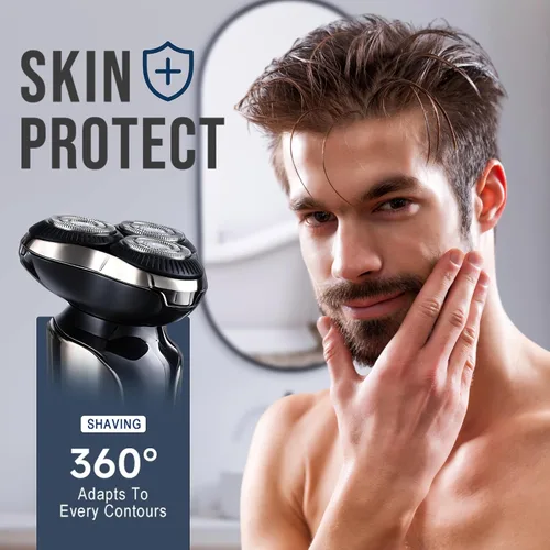 Miniatura 9 de Maquinilla de afeitar eléctrica para hombres, afeitadora eléctrica para hombres, sistema de afeitado giratorio de 3 cuchillas, carga rápida tipo C