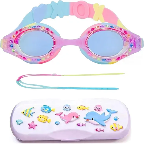 Miniatura 6 de Gafas de natación para niñas de 4 a 12 años Sin fugas, protección UV antivaho con funda rígida de alta calidad