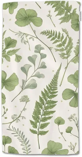 HGOD DESIGNS Toallas de mano de baño suaves 100% algodón con diseño de hojas verdes y helechos para baño, cocina, hotel, spa, 15 x 30 pulgadas