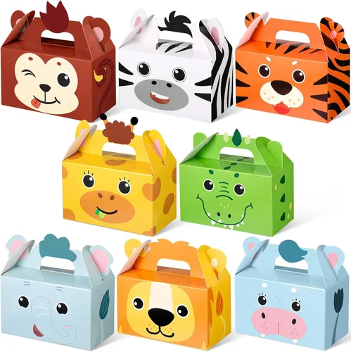 PerKoop 24 cajas de recuerdos de fiesta de safari, bolsas de regalo de animales de la selva, cajas de regalo de animales de zoológico, caja de