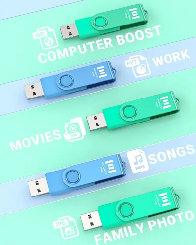 Miniatura 6 de MOSDART Unidad flash USB 2.0 de 64 GB, con bucle para llavero, diseño giratorio con luz LED, memoria USB exFAT para computadoras, respaldo del Azul