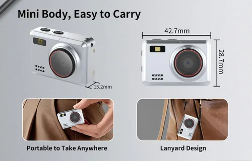 Miniatura 4 de Mini cámara digital retro 1080P HD grabadora de video, cámara de video portátil con llavero con tarjeta de 32 GB y pantalla IPS de 0.96 pulgadas