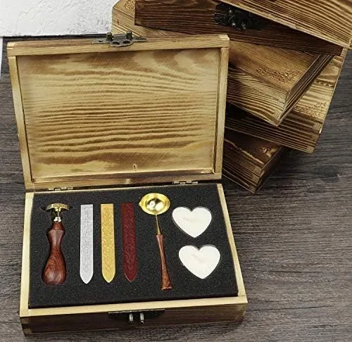 Miniatura 3 de MNYR Sello de cera de libélula, palitos de cera de sellado, cuchara derretida, vela, caja de regalo de madera, tarjeta de invitación de boda