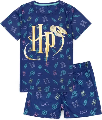 Harry Potter Conjunto de pijama para niños Paquete de camiseta y pantalones cortos de manga corta con logotipo dorado para niñas