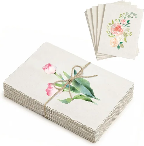 Miniatura 8 de Deckled Edge - Papel de 5 x 7 pulgadas, 50 hojas de papel de acuarela hecho a mano, papel texturizado natural de 300 GSM, papel de algodón rugoso