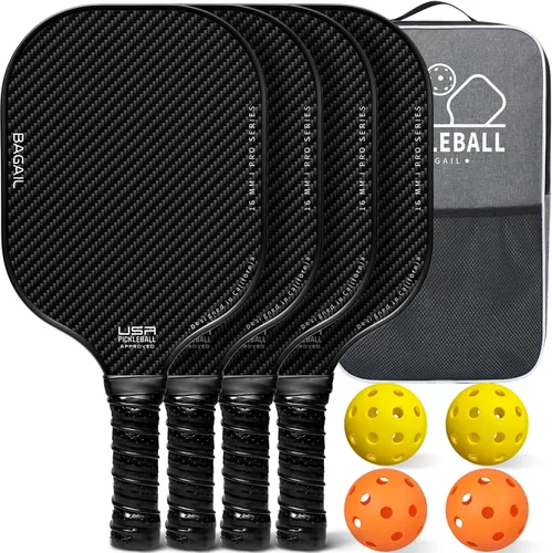 Miniatura 9 de BAGAIL Palas de pickleball aprobadas por USAPA, juego de pickleball de superficie de fibra de vidrio, raquetas ligeras con 4 bolas, 1 bolsa, Negro