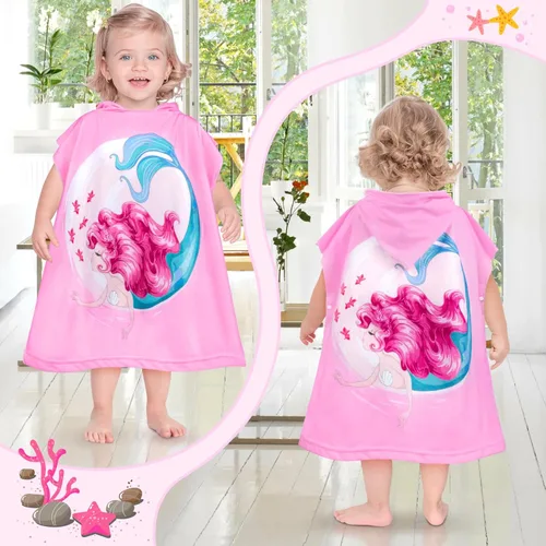 Miniatura 2 de HUANLANG Toalla de playa con capucha para niños y niñas, toalla de playa para baño, piscina, poncho de playa, toalla de algodón súper suave