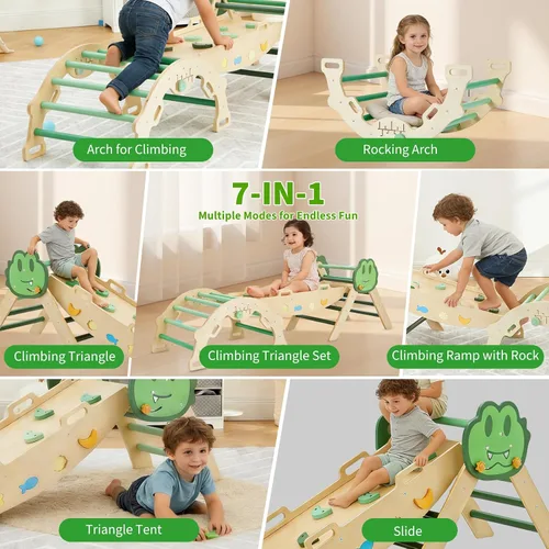 Miniatura 3 de Takywep Pikler - Juego de triángulos plegables 7 en 1 con arco y rampa y escalera, patio de juegos interior, juego de escalada montessor de madera