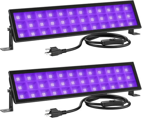 Onforu Paquete de 2 barras de luz negra, luz negra LED con enchufe e interruptor, impermeable IP66 para fiesta brillante, dormitorio, Halloween,
