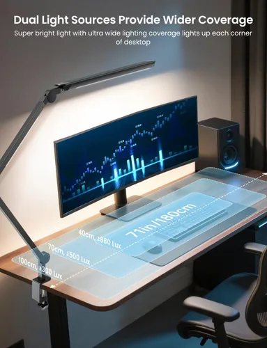 Miniatura 2 de Lámpara de escritorio LED con abrazadera, luz doble ajustable y control remoto, luz de rompecabezas para mesa sin deslumbramiento, 4 modos