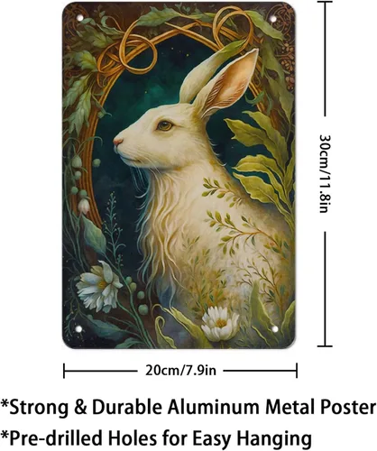 Miniatura 2 de AMOGHASIDDHI Cartel de metal con diseño de conejo blanco, póster de metal vintage de aluminio, 8 x 12 pulgadas, letrero de pintura impresa, Blanco