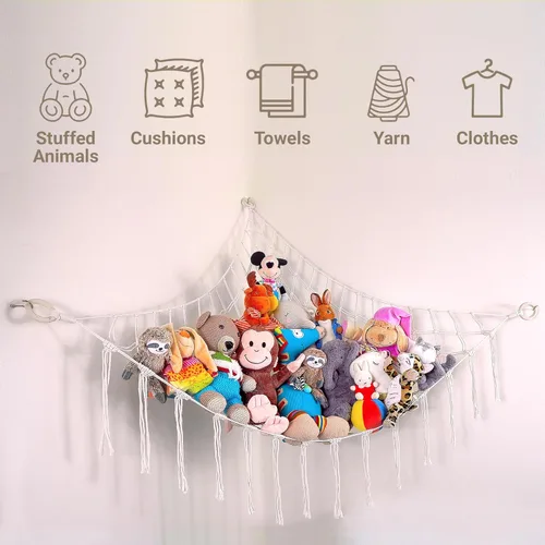 Miniatura 5 de ABBY BABY Hamaca grande para animales de peluche, almacenamiento de animales de peluche, red de macramé 100% algodón natural, organizador