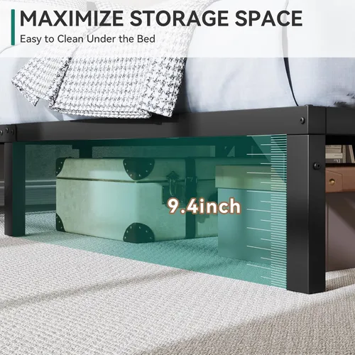 Miniatura 4 de YITAHOME Base de cama tamaño Queen con cabecero, plataforma resistente con listones de metal fuertes, no necesita somier, fácil montaje, mate y negro