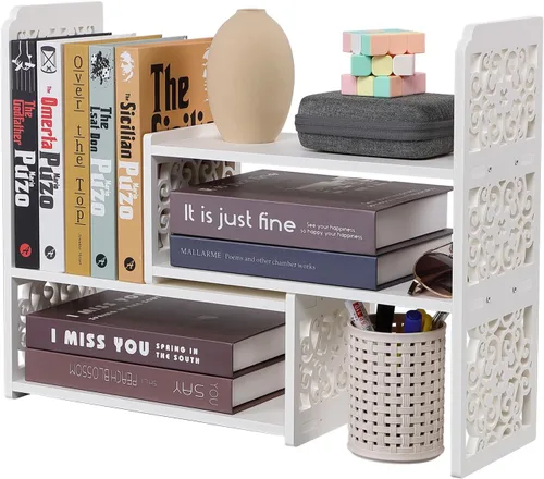 Miniatura 8 de EARTHSON Estante organizador de escritorio, estantería expandible para escritorio, estantería de escritorio pequeña, mini estantes ajustables