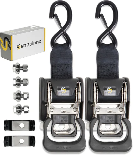 Miniatura 9 de Strapinno 2 correas de trinquete retráctiles de acero inoxidable (1 7/8 pulgadas x 4 pies) para remolque de barco, soportes de montaje adicionales