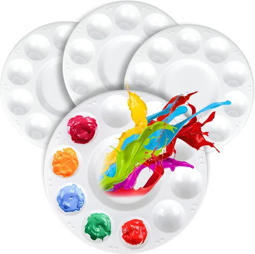 FANDAMEI Paletas de Bandeja de Pintura Redondas Blancas, Bandeja de Paleta de Pintura, Paleta de Bandeja de Pintura de Plástico, Paletas de Pintura