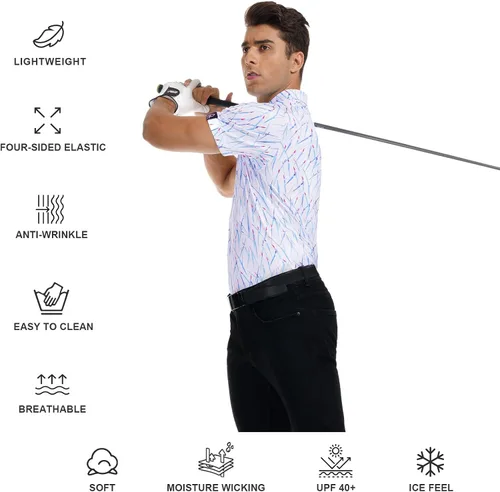 Miniatura 9 de DEOLAX Camisa de golf para hombre, con estampado de moda, atlética, de manga corta, clásica, casual, ajuste seco, suave, para hombres