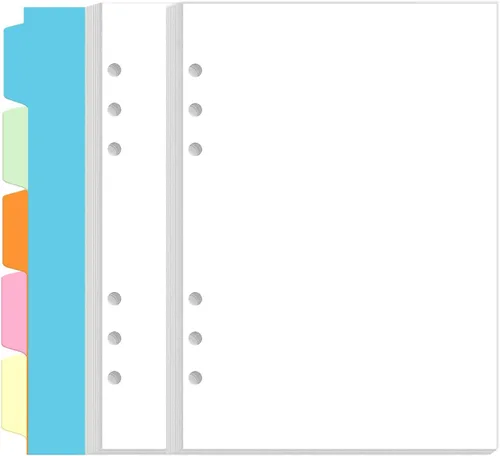 Miniatura 8 de Paquete de 2 recambios de papel rayado A6 para carpeta personal Filofax, 160 hojas/320 páginas de papel con 5 separadores de carpetas coloridos