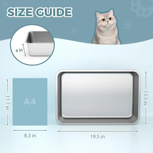 Miniatura 2 de WENBOKMIN Caja de arena para gatos de acero inoxidable, caja de arena poco profunda de 4 pulgadas para gatos y gatitos mayores, bandeja de arena