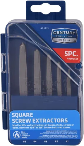 Miniatura 4 de Century Drill & Tool 73215 Juego de extractor de tornillos de flauta cuadrada de 5 piezas, #1 - #5, para extraer tornillos rotos y pernos sin dañar