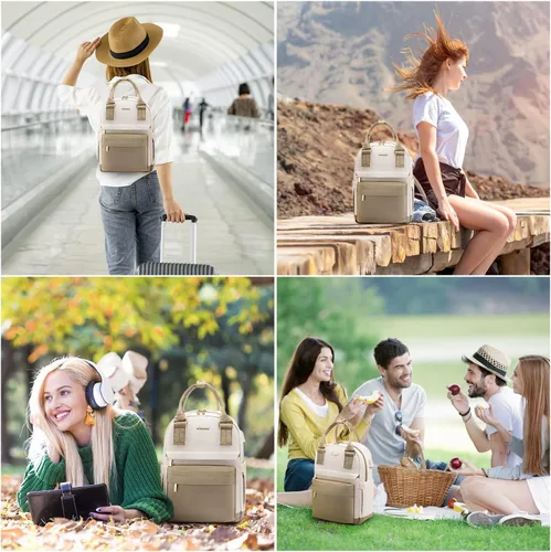 Miniatura 6 de LOVEVOOK Mini mochila para mujeres y niñas, mochila pequeña con puerto USB, linda mochila de moda para el trabajo, viajes y la escuela, caqui