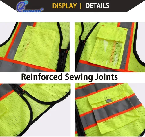 Miniatura 7 de Chaleco de seguridad reflectante para hombres y mujeres con 9 bolsillos y cremallera frontal Clase 2, chaleco de trabajo de malla de alta Malla