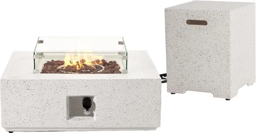 Miniatura 17 de SUNBURY Mesa de fuego de propano para exteriores de 35 pulgadas, mesa de fuego gris para patio de 50,000 BTU, mesa de fuego cuadrada de gas