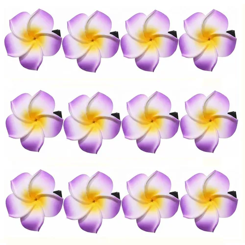 12 pinzas para el cabello de 2.36 pulgadas para mujeres y niñas, estilo hawaiano hawaiano, bohemio, plumeria, espuma, flores, decoración, pasador