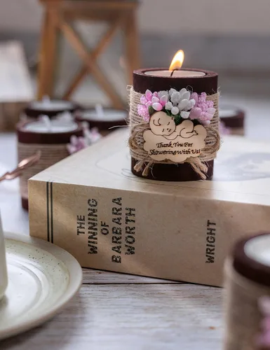 Miniatura 6 de 10 candelabros de té de madera para recuerdos de fiesta de bautismo de bebé, recuerdos de baby shower para invitados, revelación de género de bebé