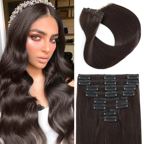 Miniatura 10 de Extensiones de cabello humano real con pinzas, extensiones de cabello humano 100% humano, extensiones de cabello humano brasileño Remy, extensiones