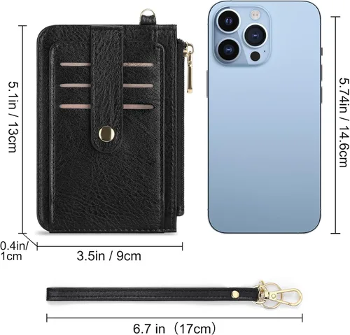 Miniatura 4 de SENDEFN Cartera delgada de piel con bloqueo RFID para tarjetas de crédito con bolsillo con cremallera