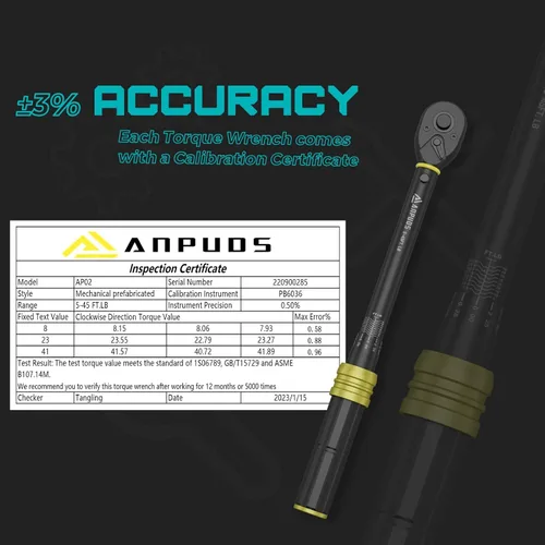 Miniatura 3 de ANPUDS Llave dinamométrica de clic de 3/8 de pulgada, 5-45 pies-libras/6.8-61 Nm, de doble dirección, aluminio ligero, 72 dientes, llave
