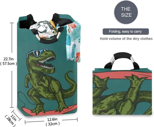 Miniatura 5 de senya Cesta de almacenamiento grande con asas, organizador plegable para ropa de guardería, juguetes, monopatín, dinosaurio