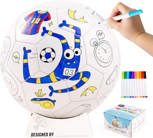 Miniatura 8 de Pinta tu propia pelota de fútbol con marcadores, kits de manualidades y artes para niños pequeños, regalos de fútbol para niñas y niños, tamaño 3