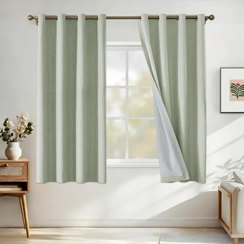 Miniatura 11 de Cortinas de lino 100% opacas para dormitorio, cortinas opacas de 45 pulgadas de largo, cortinas de oscurecimiento de habitación para sala de estar
