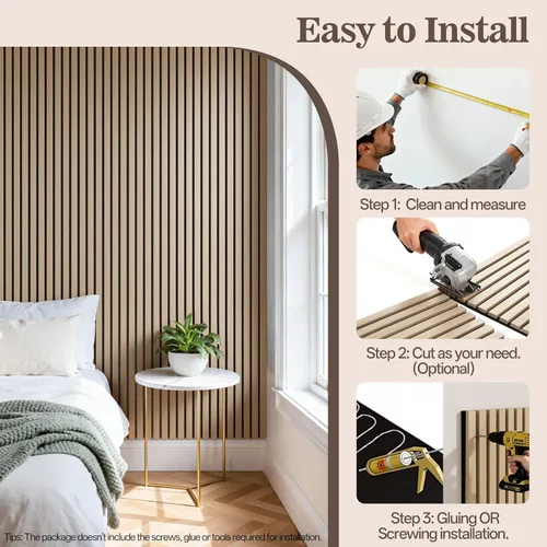 Miniatura 7 de Paquete de 4 paneles de madera para pared, 94.4 x 12.8 pulgadas, paneles de pared de listones de madera acústica para decoración de interiores